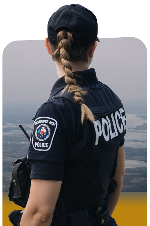 A police woman looks into the distance