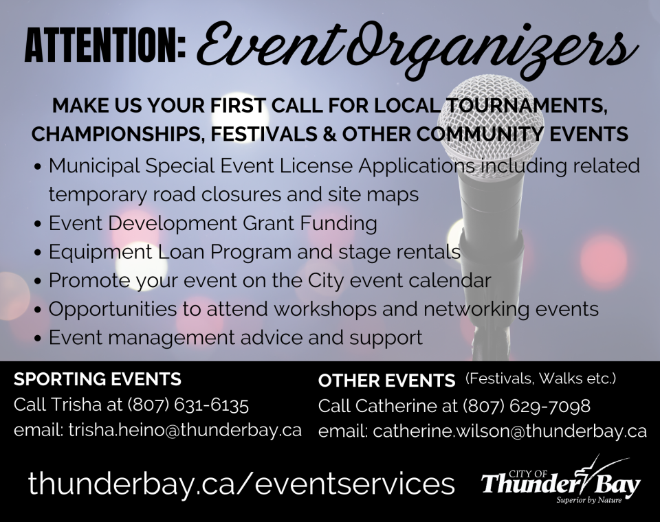 Attention Event Organizers Ad with microphone in the background and text regarding available support.